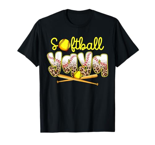 Softball Yaya Leopard Mother's Day Baseball Mommy Girl Women T-Shirt