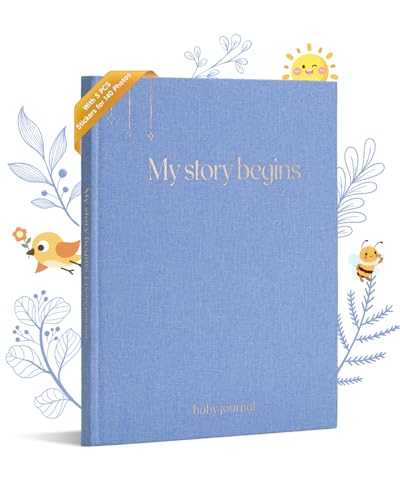 Image of HZZHE Timeless 0-5-Year Baby Memory Book Set with 4 Sheets of Stickers for Baby Boy or Girl, 8"x10" Baby Book Milestone Keepsake Record from Pregnancy to Age 5, Baby Essential (112 Pages, Blue)
