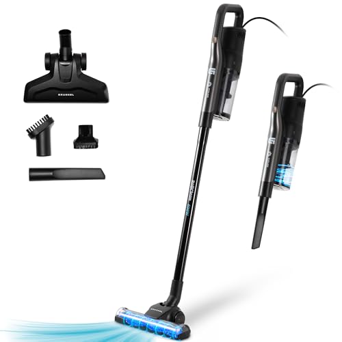 Grunkel Aspiradora Escoba Vertical con Cable ASP con Filtro HEPA Lavable, 600W de Potencia y 16.000Pa de Capacidad de aspiración. Incluye Accesorios. 5,5m de Cable y deposito (600w Roller)