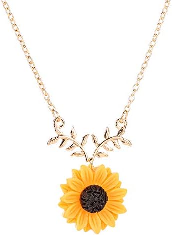 Sunflower Necklace and Earring Set, Sunflower Pearl Resin Boho Long Drop Handmade Pendant Necklace Choker with Sunflower Resin Earrings Sets for Women Girls - Image 4