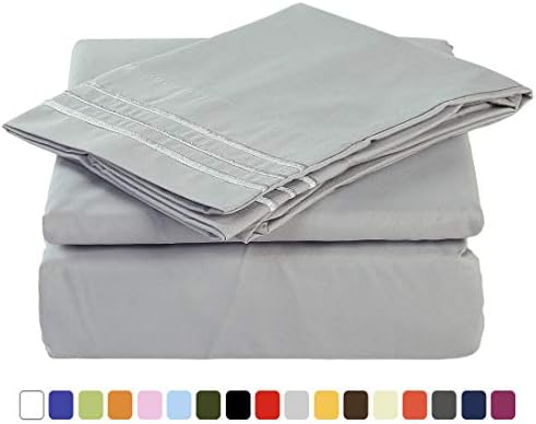 MEROUS Bed Sheets King Size Deep Pocket - 4 Piece - Easy Fit - Soft Brushed Microfiber Bedding Sheets - Wrinkle, Fade, Stain Resistant - King, Grey