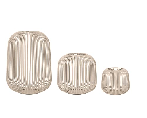 blomus Laterne Lito 3er Set | Nomad | Größe S,M und L | 20L x 20B x 17H cm | 28L x 28B x 27H cm | 33L x 33B x 45H cm | Kerzenhalter Beige | Windlicht aus Edelstahl | Laterne Deko
