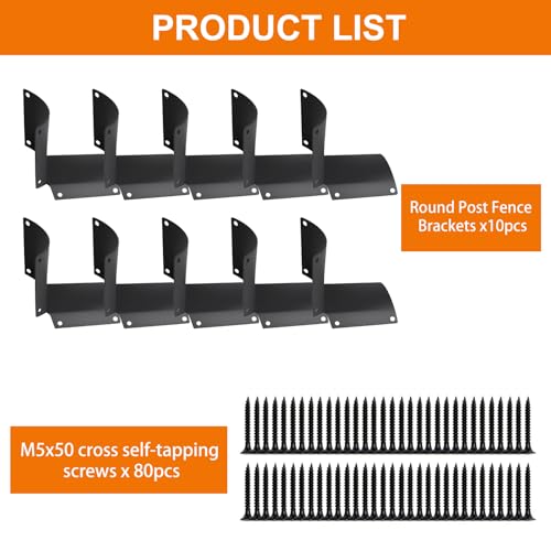 10PCS Round Post Fence Bracket for Pastures, Farms, Gardens and Yards, Round Wooden Rail Fence Bracket for Fence Fixing Metal L Heavy Duty Brackets - Large by BIAJOV - Image 7