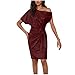 One Shoulder Sequin Dress for Women Sparkly Bodycon Cocktail Knot Party Dresses Ruched Fashion Formal Evening Gowns S-2XL Wine