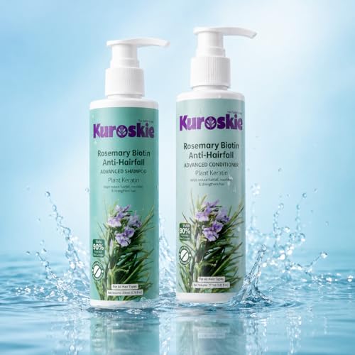 Image of Rosemary Biotin Anti Hair Fall Shampoo & Conditioner | Hair Growth & Strengthening Formula | Plant Keratin | For Men & Women | 200ml + 175ml