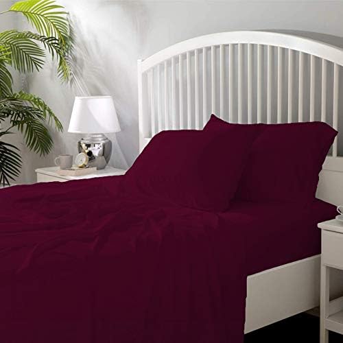 Image of YRM Bedding's - Egyptian Cotton Bedsheet 400-TC Premium Hotel Quality 1 Bedsheet (102x108) + 2 Pillow Covers (18x28) - (King Size, Wine Color)