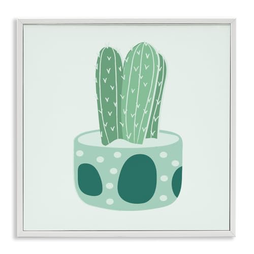 Casual Green Patterned Cactus, 12 x 12 Inch Framed Giclée Print