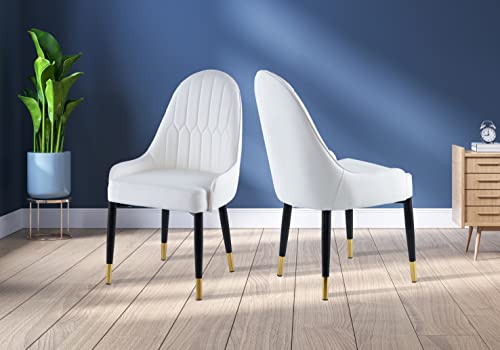 Yoluckea Pu Leather Dining Chairs Set Of 2, Upholstered Modern Tufted Dining Room Chairs Accent Chair, Living Room Guest Chairs Side Chairs With Metal Legs For Kitchen/Dining Room/Bedroom (White) #TOP19
