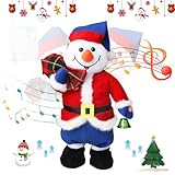 Singing Dancing Christmas Snowman Xmas Musical Plush Toy - Singing Rock Version of “Santa Claus is Coming to Town”, Interactive Xmas Snowman Toys, Fun Gift for Kids Adults, Holiday Decoration, 15”