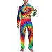 Oyihfvs Spiral Tie Dye Colorful Rainbow Hippie Pattern on Fabric Men's Pajama Set, Breathable Long Sleeve Loungewear PJ Set, Loose 2PCs Sleepwear Top & Bottom Lounge Long Pants Nightwear XL