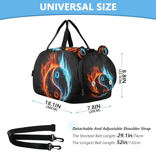 Yin Yang Black Sports Duffle Bag for Girls Boys, Gym Bag with Shoe Compartment, Kids Travel Overnight Weekender Shoulder Bag3