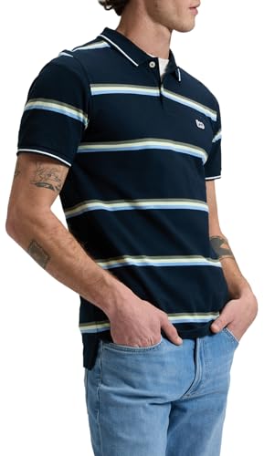 Lee Pique Polo, Lime Ice Navy Stripe, XL Hombres