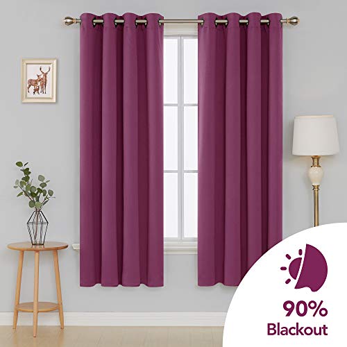 Image of Deconovo Solid Grommet Top Blackout Thermal Insulated Darkening Curtains for Living Room, 52x84 Inch, Fuchsia