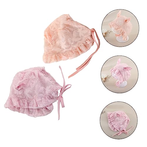 SAFIGLE 2Pcs Newborn Lace Sun Hat for Cartoon Bonnet with Design for Summer Sun Protection Photo Prop Pink Orange4