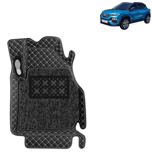 Image of KINGSWAY Accessories Premium 7D Car Floor Mats Only Compatible with Renault Kiger Year 2021 to 2025 All Model, Set of 3 Pcs, 100% Waterproof & Washable Luxury 7D Car Foot Mats, Classic Black