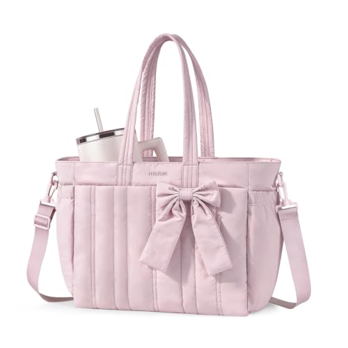 Image of MOSISO Bow Tote Bag for Women, 15.6 inch Large Capacity Tote Bag, Pink