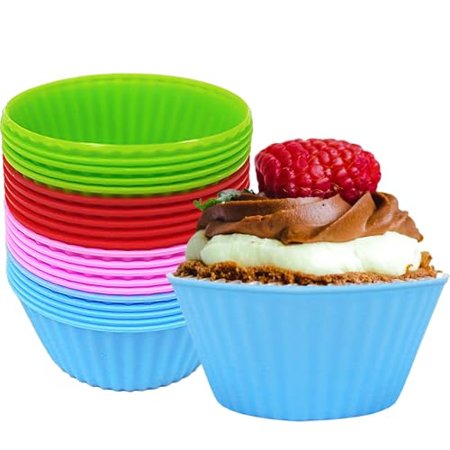 YXHZVON Stampi Muffin Silicone, 20 Pezzi Stampi per Cupcake Cerchio Antiaderente, Stampi in Silicone Senza BPA per Torte, Creme e Budini, Friggitrice ad Aria Teglia
