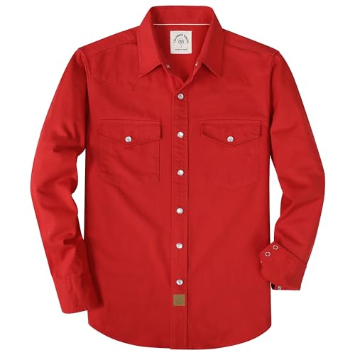 Dubinik® Long Sleeve Pearl Snap Shirts for Men Western Cowboy Shirt Casual Work Button Down with Pockets Comfortable Fit Red