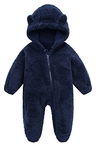 Image of Baby Furry Jumpsuit Infant Bear Onesies Zipper Long Sleeve One-Piece Romper Hoodie Baby Outwear Snowsuit