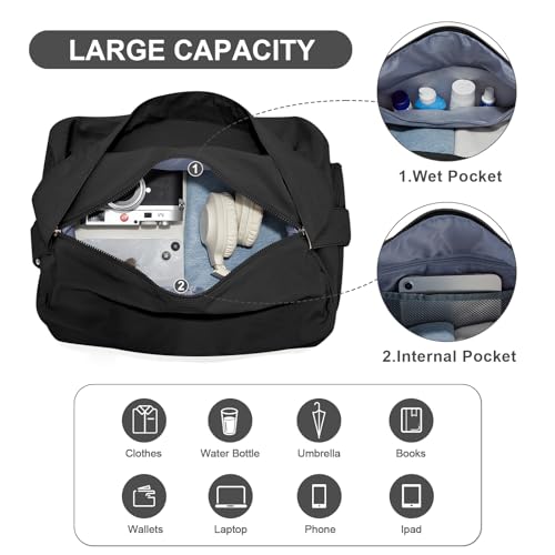 Large Gym Bag with Shoe Compartment, Workout Sport Duffle Bag for Women Travel, Waterproof Shoulder Overnight Bags Lightweight Carry on Tote Bags for Swim, Yoga, Dance4