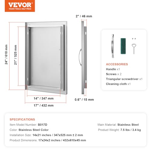 Image of VEVOR BBQ Access Door 17W x 24H Inch, Vertical Single BBQ Door Stainless Steel, Outdoor Kitchen Doors for BBQ Island, Grill Station, Outdoor Cabinet