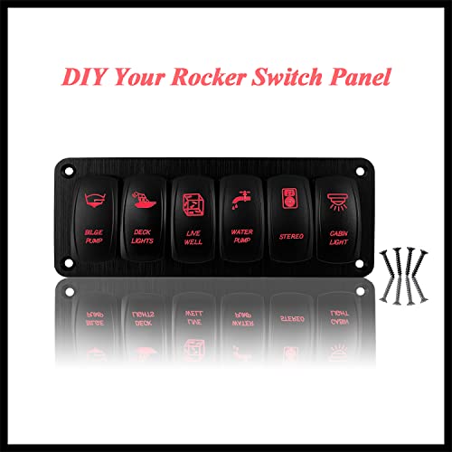 Image of 6 Way Customizable Red Marine Boat Rocker Switch Panel with Aluminum Mounting Housing Pre-Wired Toggle Switch Panel for Car Truck Jeep Van Lorry Pickup RZR Dash Waterproof 12V 24V