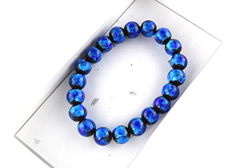 Kyoto Asahiya Black Onyx & Pink Blue Ryukyu Fluorite Glass Bracelet Gemstone Elastic Stretch Bracelet Japan Juzu Buddhist Prayer Beads Gifts (All Blue Luminescence) #TOP2