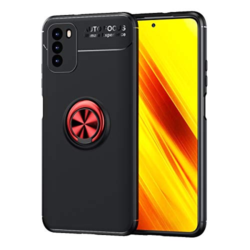 Coque Poco M3 antichoc bague magnétique étui protection silicone noir rouge