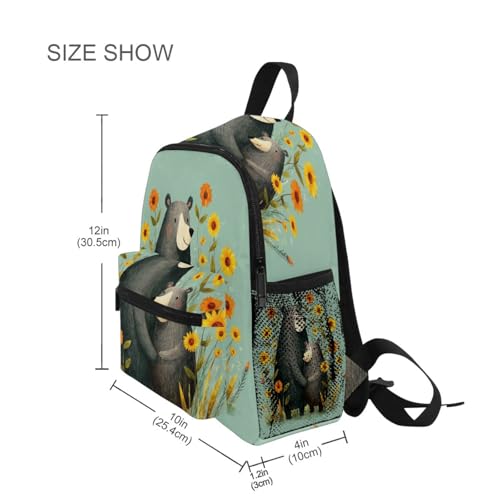 Bear Sunflowers Teal Toddler Backpack Kindergarten Preschool Backpack for Boys Girls Toddler Bookbag3