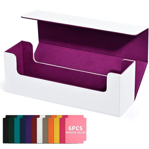 UAONO Caja de almacenamiento de tarjetas para tarjetas intercambiables, más de 600 fundas de piel sintética para cartas de comandante, cierre magnético, se adapta a tarjetas de juego mágicas (blanco y