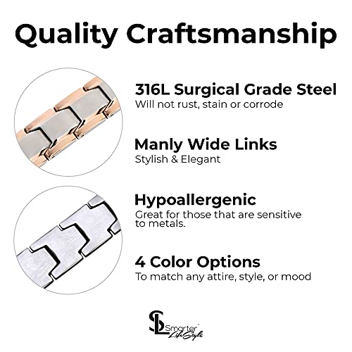 Smarter Lifestyle Elegant Surgical Grade Steel Men's Wide Link Stylish Bracelets For Men, Adjustable - 4 Colors To Choose From – Mens Jewelry, Mens Bracelets Metal (Silver And Rose Gold Men's Bracelet) #TOP1