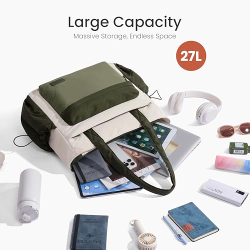 Image of LOVEVOOK Tote Bag for Women, 15.6 inch Laptop Work Bag with Cup Holder | 15.6 inch Padded Laptop Compartment Lightweight Puffer Design Multiple Organized Pockets Work, Travel & Everyday Ready