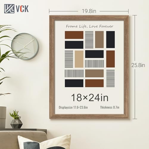 Image of VCK 18x24 Poster Frame Solid Wood Walnut 3 Pack Picture Frames 18 x 24 Inches with Wall Mounting Hanging