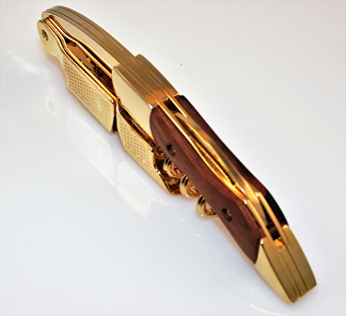 Gold Plated Corkscrew W/Wood Handle Professional Double Hinge Waiters Wine Key #TOP2