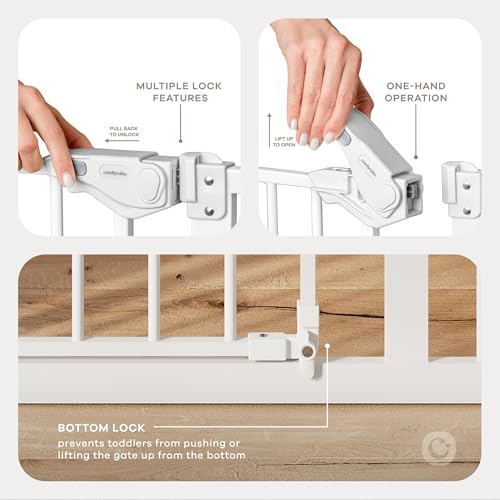 Comfy Cubs Baby Safety Gate with 3 Extensions - Adjustable 42\" x 1.9\" x 30\" Q195 Steel Doorway Barrier - Powder-Coated Finish for Stairs and Doorways - Walk-Through Design Pet Gate - White