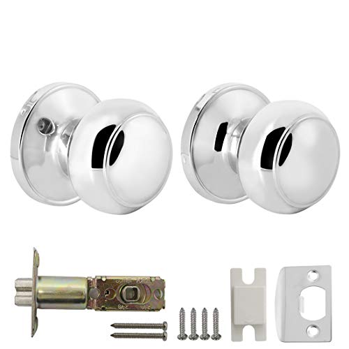 Probrico Interior Passage Door Knob for Hallway Stainless Steel Closet Two Sides Tulip Door Handle with Latch Polished Chrome