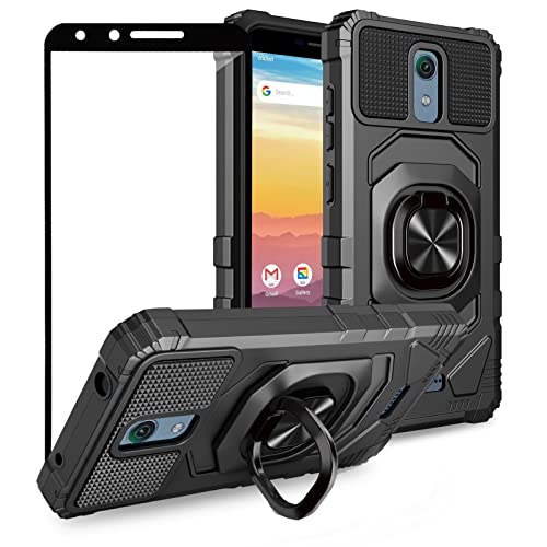 Ailiber Case for Cricket Icon(U304)/AT&T Radiant Core(U304A)/Cricket Vision 2(U304AC)/Vision 3/Wiko Ride W-U300/AT&T Calypso(U318AA) Case with Screen Protector, Military-Grade Rotate Ring Stand-Black