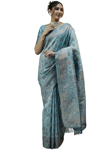 Sari en soie jacquard Satrani bleu : la tenue parfaite et facile à draper