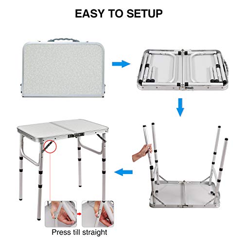Redswing Small Folding Table 2 Feet, Small Foldable Table Adjustable Height, Lightweight Portable Aluminum Camping Table, 3 Heights, 23In X 15 In X 10 In #TOP5