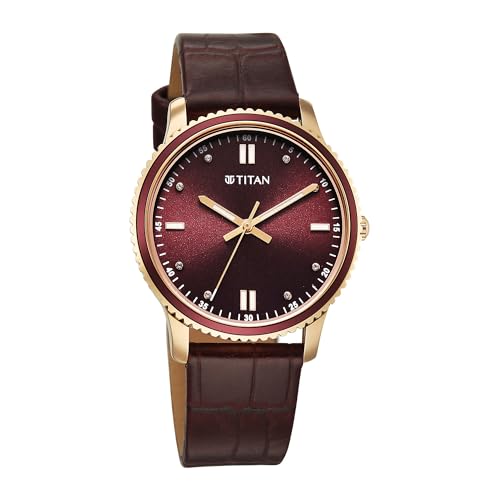 Image of Titan Purple Sports Fashion Quartz Maroon Dial Leather Strap Watch for Women