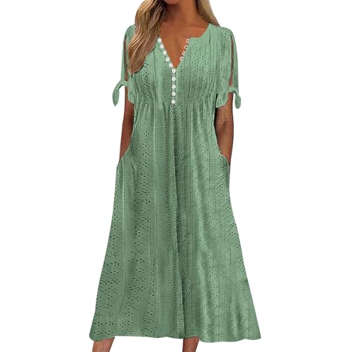 Vestidos para mujer, color elegante, a la moda, casual, cuello en V, manga corta, hueco, vestido de verano con mangas largas para mujer, ropa de vacaciones para el sol, manga para casa, dama mayor