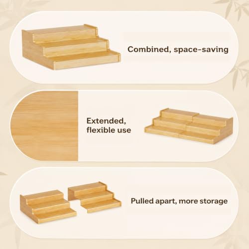 Expandable Bamboo Can Rack Organizer for Pantry, Upgraded 3-Tier Adjustable Can Storage Holder, Pantry Organizers and Storage Holds Up to 24 Cans, Canned Goods Organizer Display for Pantry, Cabinet by YEMEY - Used condition - Image 9