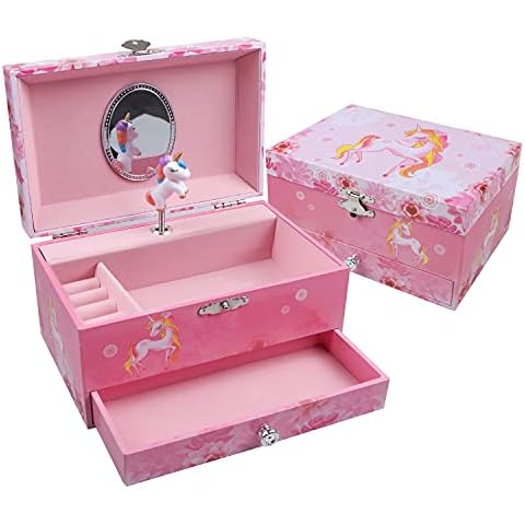 TAOPU Joyero musical con cajón y caja de música de unicornio giratorio Cover