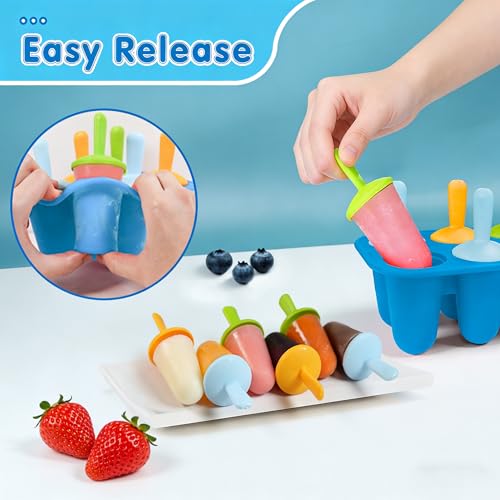 Ice Lolly Moulds Mini Silicone Popsicle Mold,BPA Free Reusable Ice Pop Maker –6 Cavity Ice Pop Mould for Portion Control & Tiny Hands (Blue) - Image 4