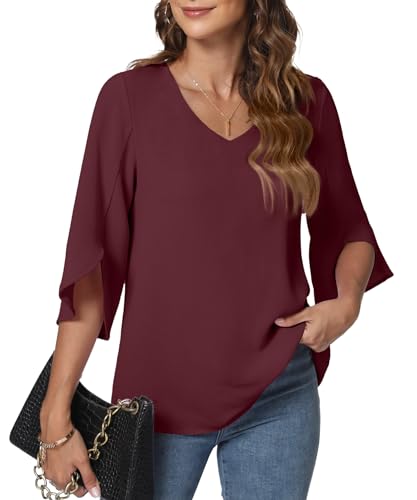 KUOTAI Womens Blouses Dressy Casual 3/4 Sleeve Tops Business Work Shirts