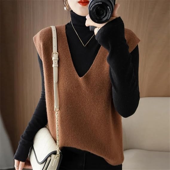 Autumn Winter Women Knitted Cashmere Sweater Vest, Loose Sleeveless V-Neck Knit Sweater Pullover Vest4