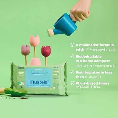 Mustela Baby Home Compostable Cleansing Wipes - For Face, Body & Diaper Area - 99% ingredients of natural origin & plant-based fibers - For all skin types - Fragrance Free Version & Various Sizes
