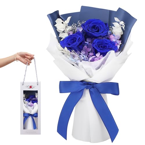 Image of Flower Bouquet Gifts for Women, Flowers for Delivery Prime, Preserved Roses Flower Gifts for Women, Valentines Flowers, Mom Gifts from Daughter Son, Birthday Gifts, Real Roses,Blue Roses