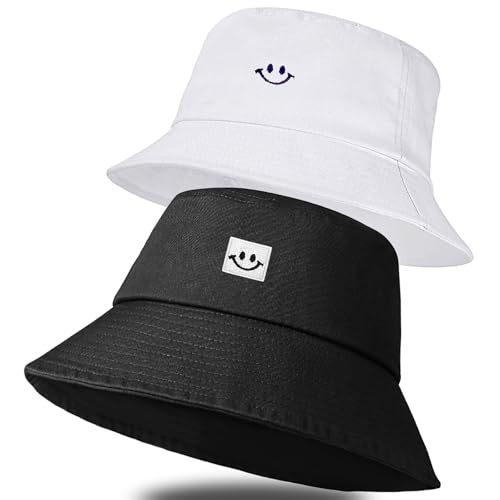 Bob Chapeau de Soleil en Coton,2 Pièces Anti-UV Chapeau de Pêcheur,Chapeau de Pêcheur Adorable,Pliable et Réversible Outdoor Bucket Hat pour Homme Femme Vacances,Camping,Shopping(Noir et Blanc)