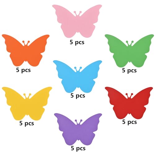 Papier Schmetterlinge Deko, Papierausschnitte für Klassenzimmer Kinderzimmer Party, 35 Stück Bunte Schmetterlinge Ausschnitte, Dekoration für Pinnwand Ostern Frühling Sommer Party